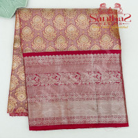 pink-colour-tissue-body-in-zari-butta-with-contrast-blouse-border