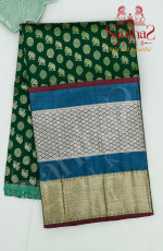 GREEN COLOUR BODY IN ZARI BUTTA WITH CONTRAST BLOUSE & BORDER