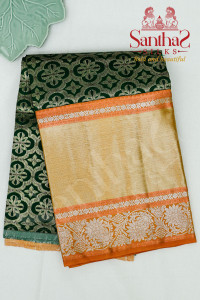 green-colour-body-in-zari-butta-with-contrast-blouse-border