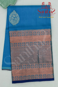blue-colour-body-in-zari-butta-with-contrast-blouse-border