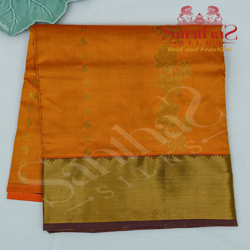 YELLOW COLOUR BODY IN FLORAL PATTERN WITH CONTRAST BLOUSE & BORDER