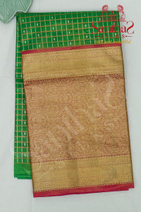 green-colour-tissue-checked-body-with-contrast-blouse-border