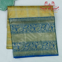 sandal-colour-checked-body-in-zari-butta-with-contrast-blouse-border