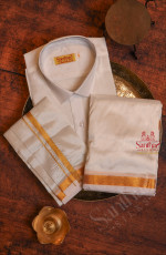 SANDAL COLOUR SHIRT + DHOTI + TOWEL & HANDKERCHIEF WITH PERFUME & BELT