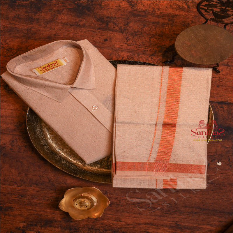 COPPER COLOUR TISSUE SHIRT WITH 4 YARD DHOTI