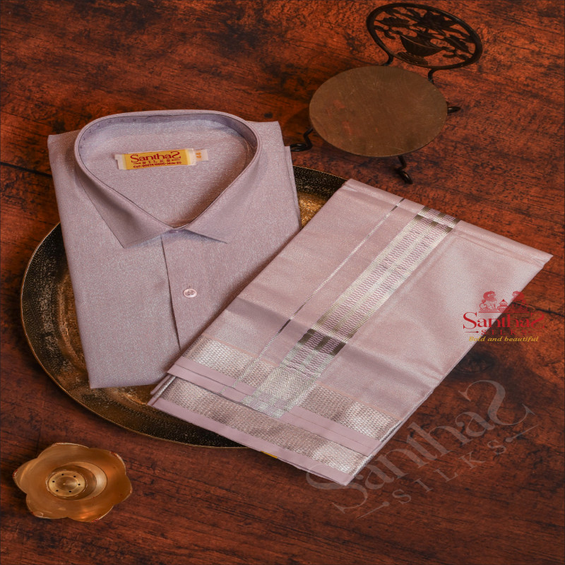 LILAC COLOUR TISSUE SHIRT WITH 4 YARD DHOTI