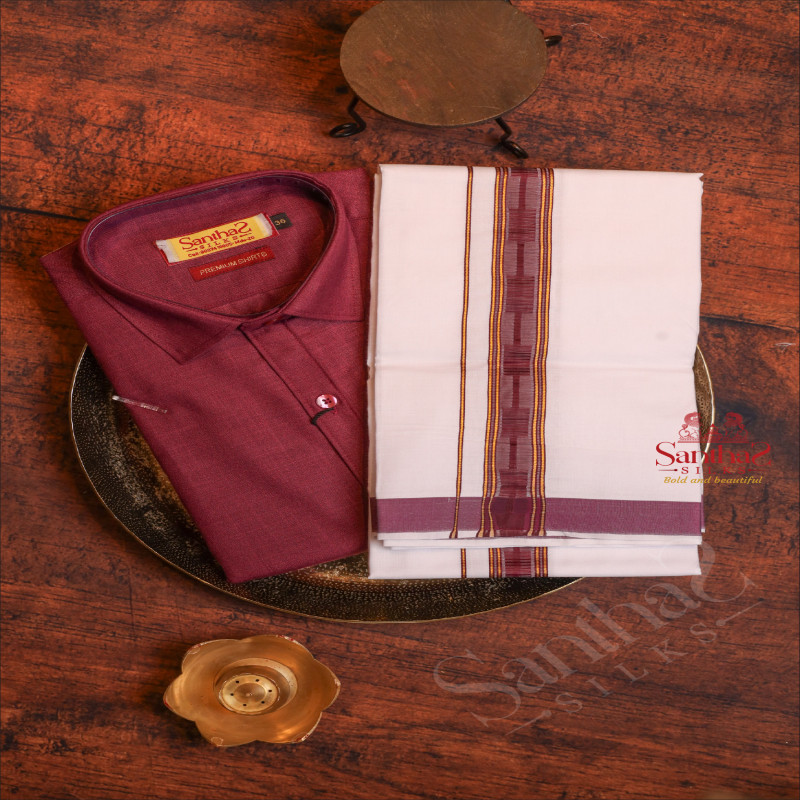 MAROON COLOUR SHIRT & DHOTI
