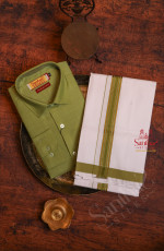 GREEN COLOUR COTTON SHIRT WITH 4 YARD DHOTI