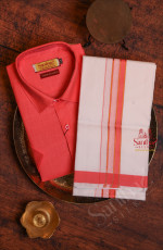 PEACH COLOUR COTTON SHIRT WITH 4 YARD DHOTI