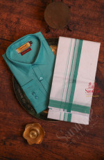 SEA GREEN COLOUR COTTON SHIRT WITH 4 YARD SHIRT