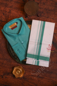 sea-green-colour-cotton-shirt-with-4-yard-shirt