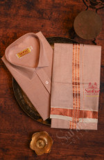 COPPER COLOUR TISSUE SHIRT WITH 4 YARD DHOTI