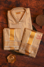 SANDAL COLOUR SHIRT + DHOTI + TOWEL & HANDKERCHIEF WITH PERFUME + BELT