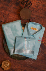 BLUE COLOUR TISSUE SAREE + 8 YARD DHOTI & SAREE