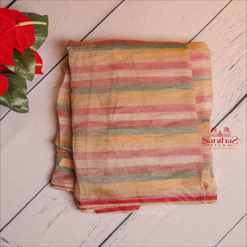 MULTI COLOUR CRUSH PATTERN READY TO WEAR SAREE WITH CONTRAST WORK BLOUSE