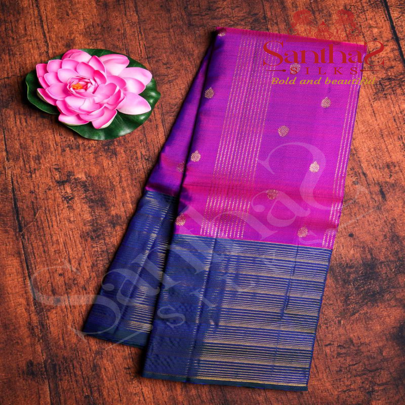 MAGENTA COLOUR BODY GOLD ZARI BUTTA WITH CONTRAST BLOUSE & BORDER