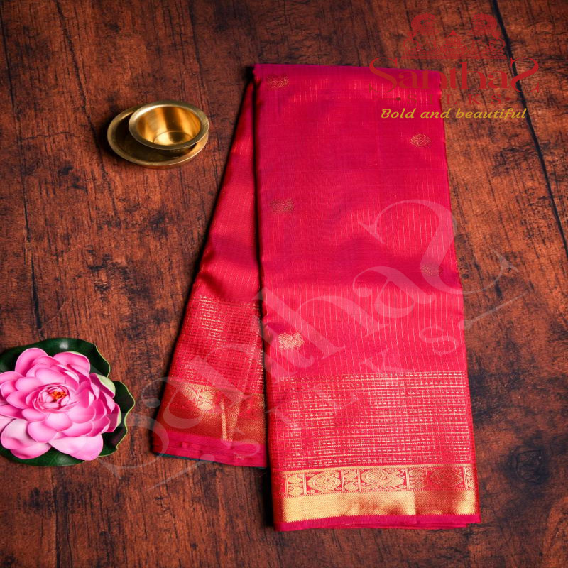 PINK COLOUR BODY VAIRAOOSI STRIPS ANNAM CHAKKRAM BUTTA SELF BORDER WITH CONTRAST BLOUSE