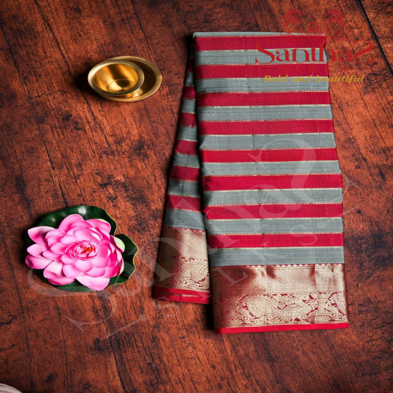 GREY & VOILET COLOUR BODY IN VELTHARI ZARI PATTERN WITH CONTRAST BLOUSE