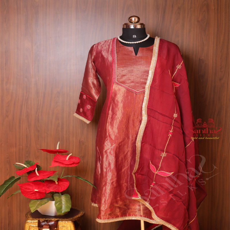 MAROON TISSUE SALWAR SUIT 