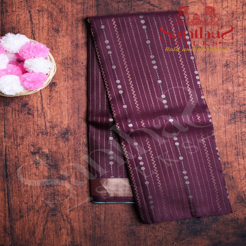 BROWNISH RED COLOUR BODY ALL OVER BUTTA WITH CONTRAST BLOUSE