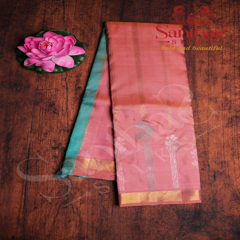 ONION PINK COLOUR BODY FLORAL PATTERN GOLDEN ZARI BUTTA WITH CONTRAST BLOUSE