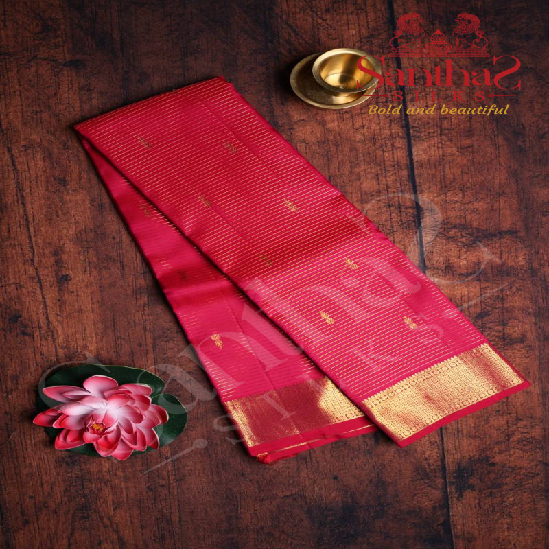 DARK PINK COLOUR BODY STRIPS GOLDEN ZARI BUTTA SELF BLOUSE