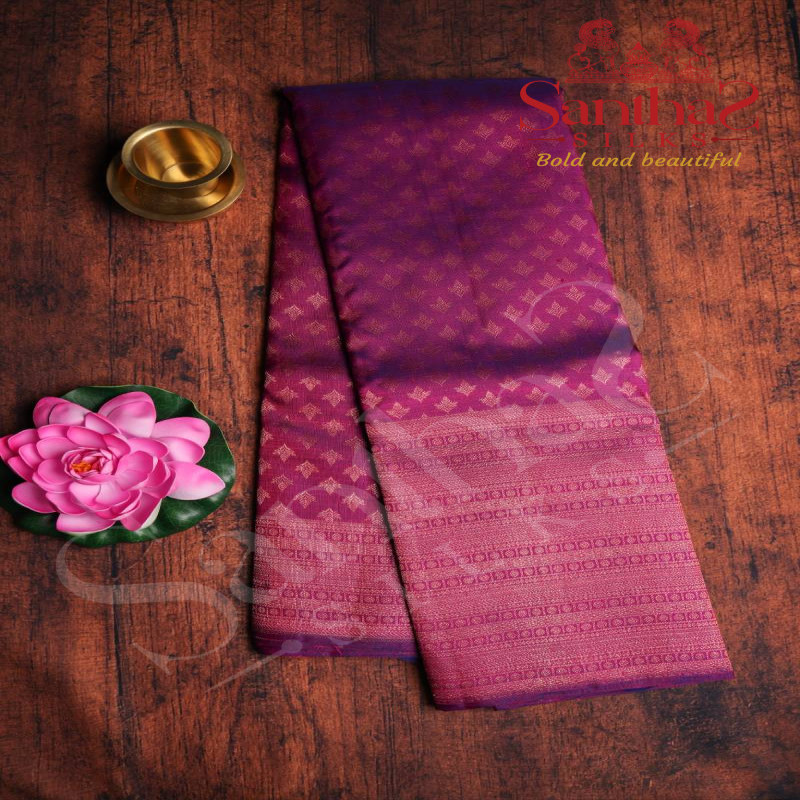 MAGENTA COLOUR BODY ALL OVER COPPER ZARI BUTTA WITH SELF BLOUSE