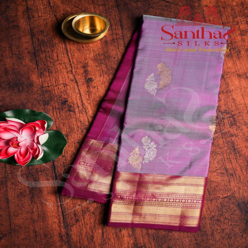 MAGENTA SHADE SILVER GOLD ZARI BUTTA WITH CONTRAST BLOUSE & BORDER