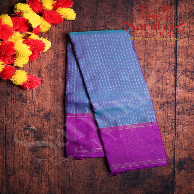 BLUE COLOUR BODY RAIN DROP PATTERN WITH CONTRAST BLOUSE & BORDER