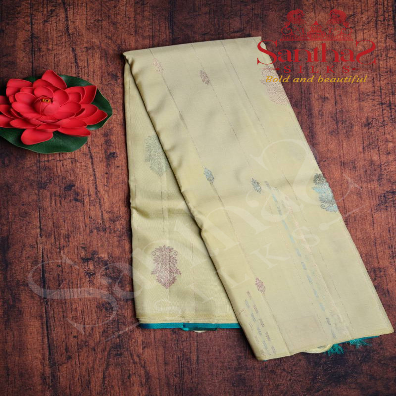 PASTEL YELLOW COLOUR BODY SELF WITH CONTRAST BLOUSE