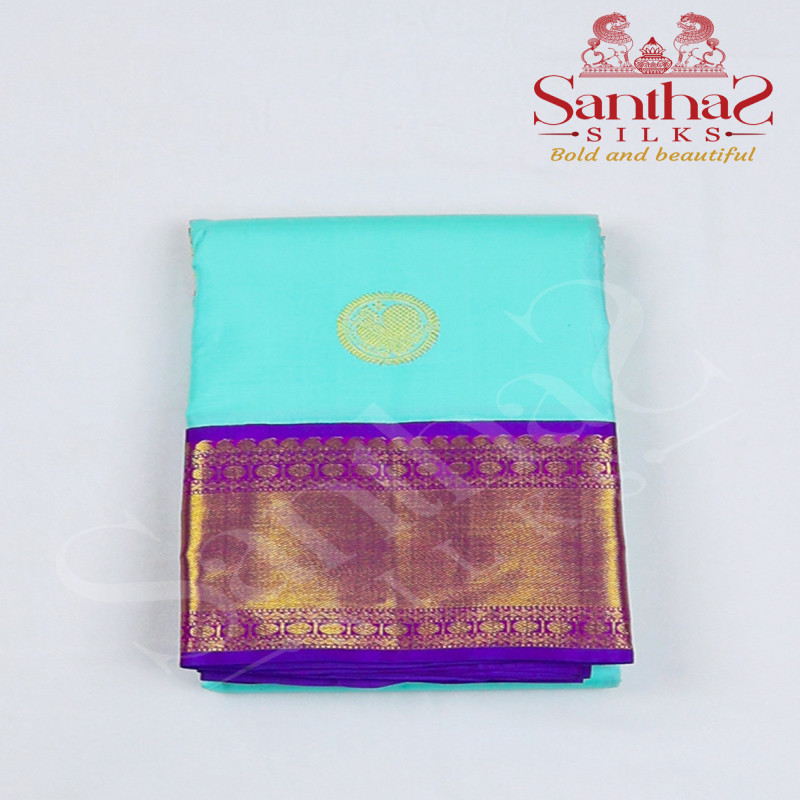 Pastel Blue Pure Silk Saree with Meganta Border