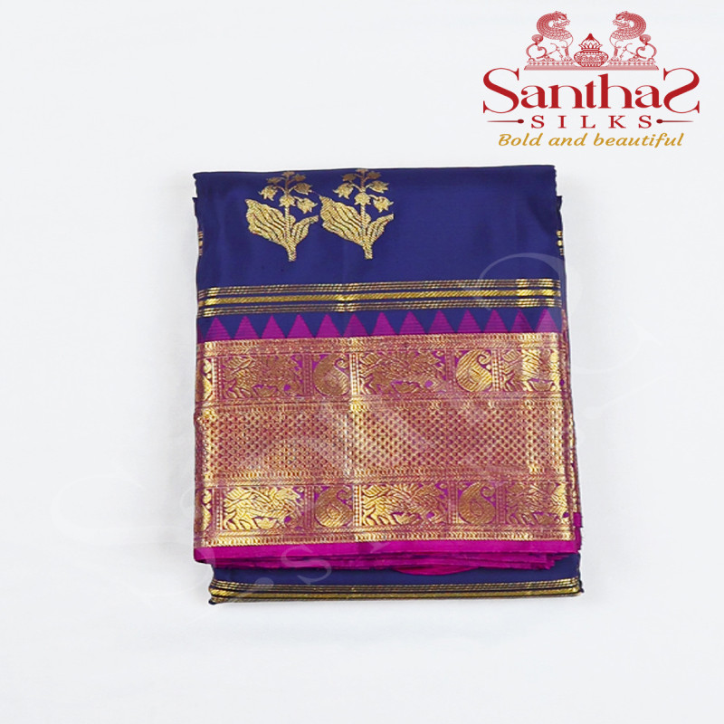 Violet Pure Silk Saree with Magenta Border