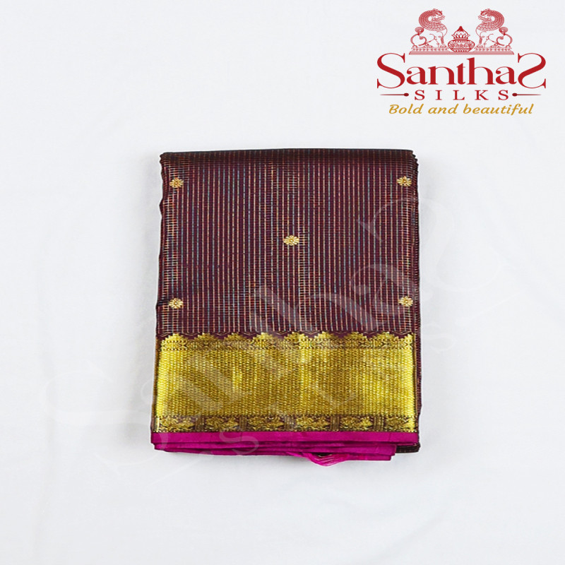 Brown Vairaoosi Pure Silk Saree with Gold Zari