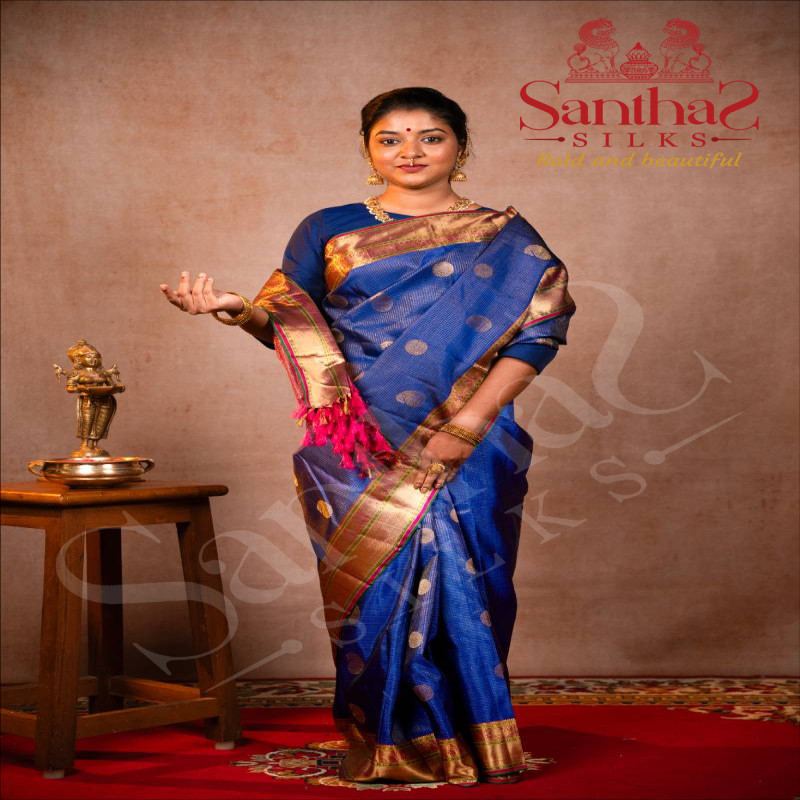 ROYAL BLUE KANJIVARAM SILK SAREE WITH RICH ZARI BORDER