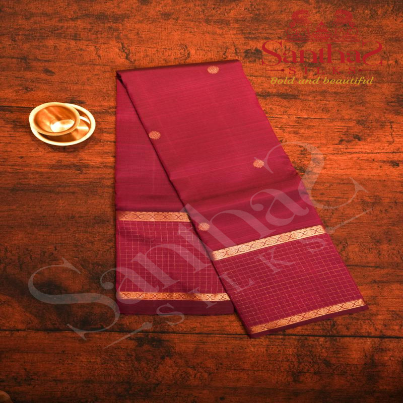 MAGENTA COLOUR BODY COIN BUTTA CHECKS BORDER WITH SELF BLOUSE