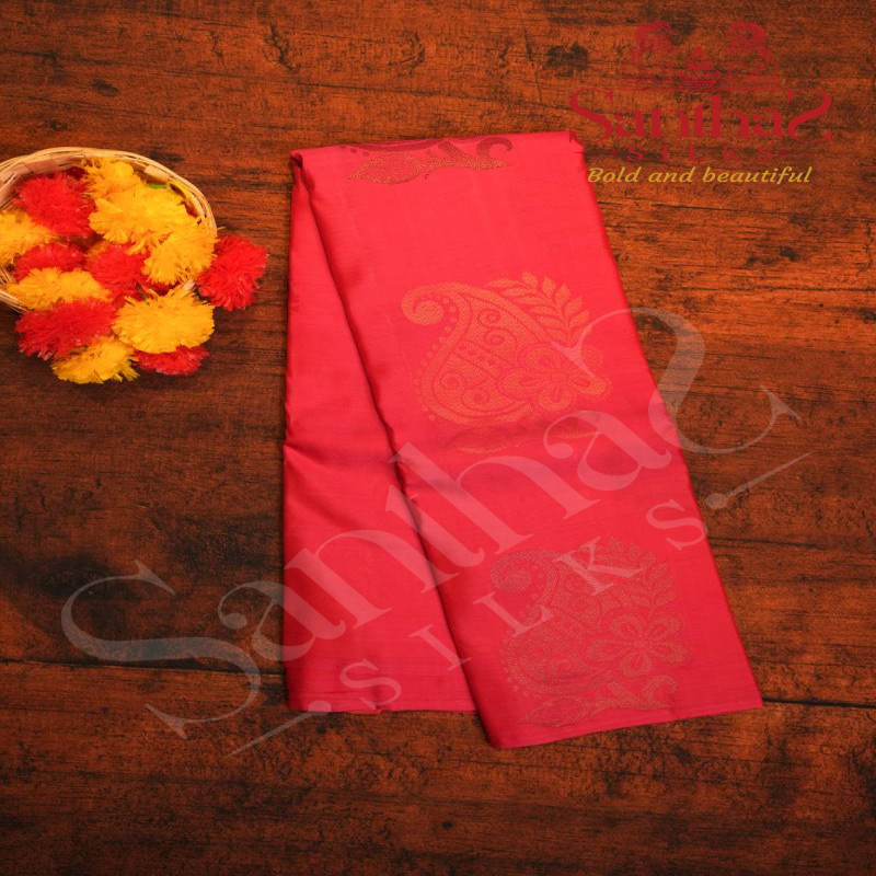 DARK PINK COLOUR BODY COPPER ZARI BIG MANGO BUTTA WITH SELF BLOUSE