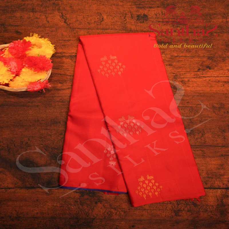 RED COLOUR BODY FLORAL ZARI BUTTA WITH CONTRAST BLOUSE