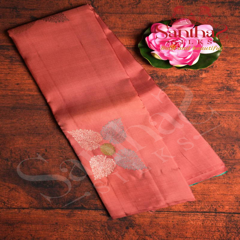 BORDERLESS LIGHT CHOCOLATE BROWN COLOUR BODY WITH BIG MOTIFS AND GREEN COLOUR CONTRAST BLOUSE