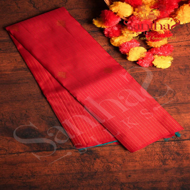 DARK RED COLOUR BODY WITH STRIPS AND RAMAR BLUE COLOUR CONTRAST BLOUSE