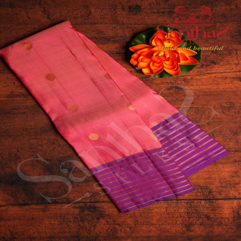 ONION PINK COLOUR BODY WITH GOLDEN ZARI BUTTA AND CONTRAST BLOUSE & BORDER