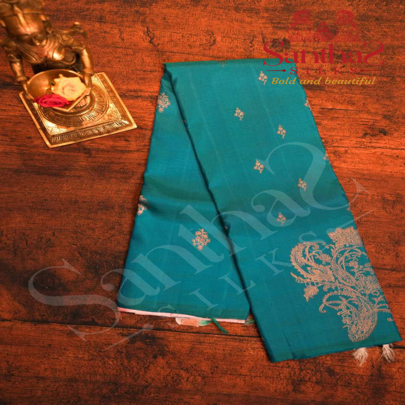 BORDERLESS RAMAR BLUE COLOUR BODY WITH BIG MOTIFS AND LIGHT PINK COLOUR CONTRAST BLOUSE