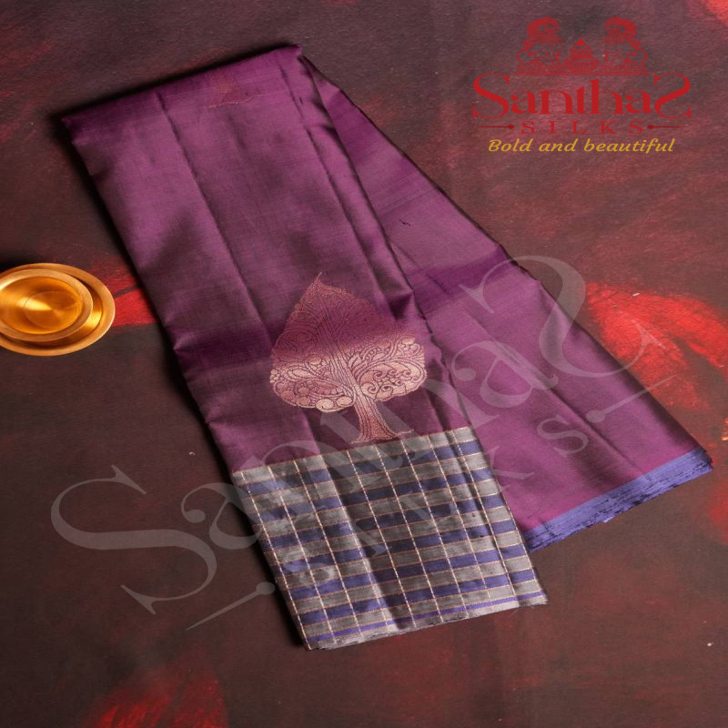 PURPLE COLOUR BODY WITH LEAF MOTIFS AND CONTRAST BLOUSE