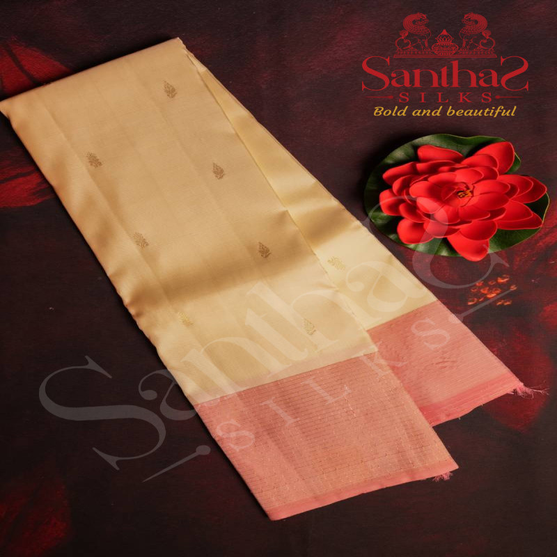 LIGHT CREAM COLOUR BODY WITH SMALL BUTTAS AND BABY PINK COLOUR CONTRAST BLOUSE