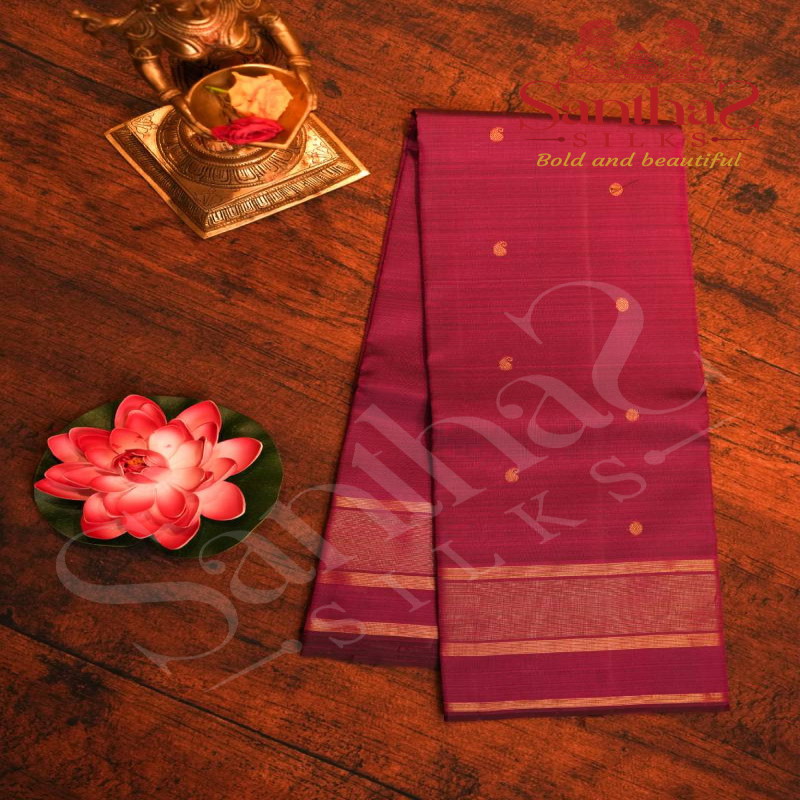 MAGENTA COLOUR BODY WITH GOLDEN ZARI MOTIFS AND SELF BLOUSE