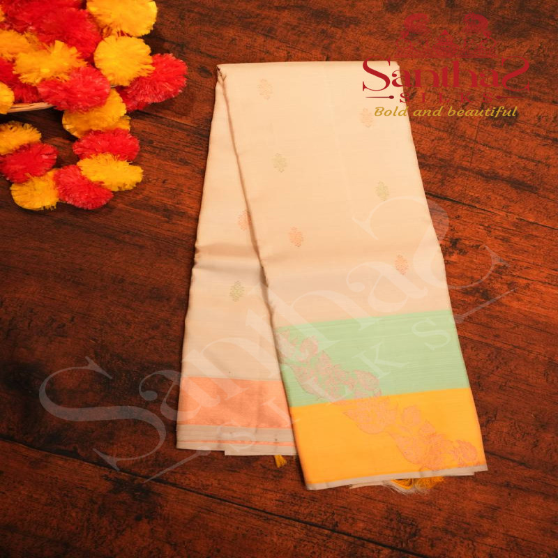 GREY COLOUR WITH SMALL BUTTAS AND YELLOW COLOUR CONTRAST BLOUSE