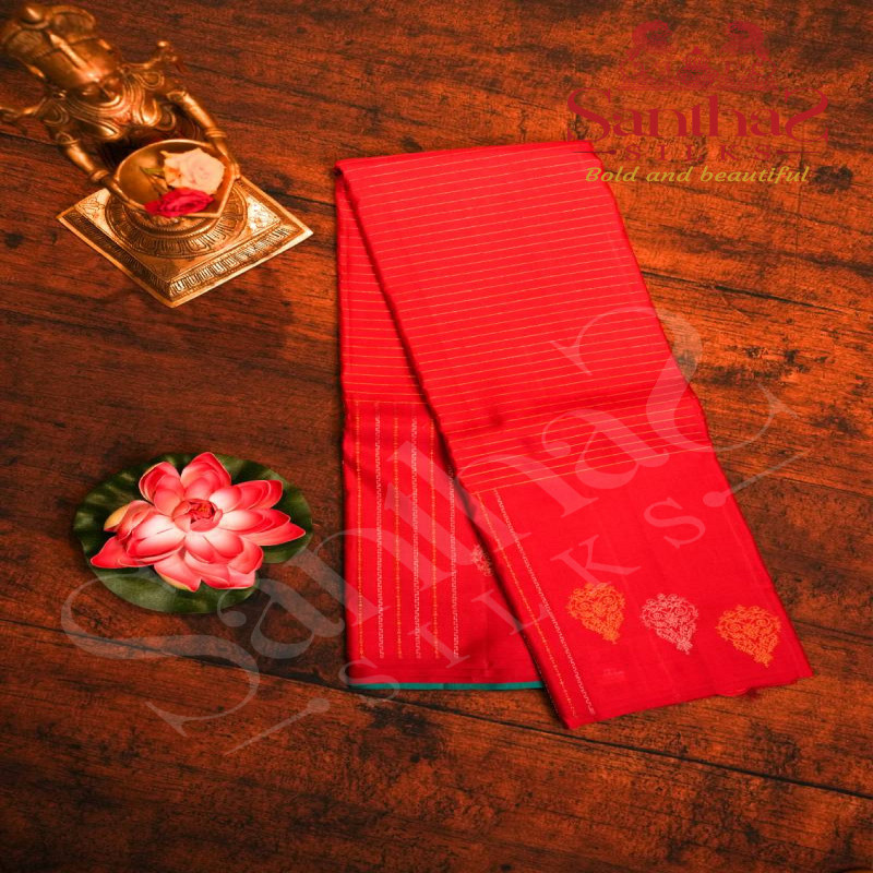 BORDERLESS DARK PINK COLOUR BODY GOLDEN STRIPS ZARI MOTIF WITH CONTRAST BLOUSE