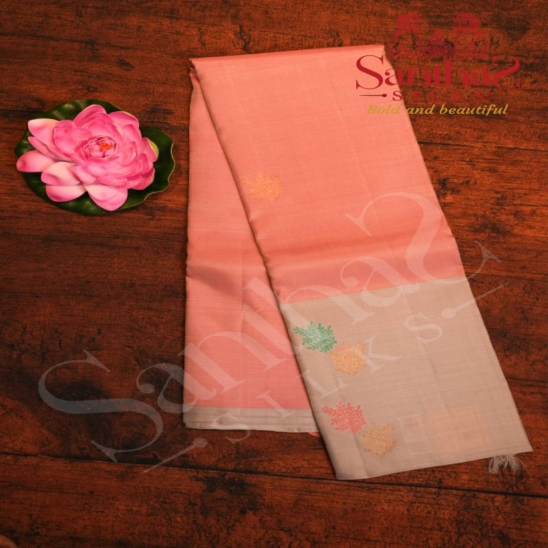 BABY PINK COLOUR BODY LEAF ZARI MOTIF WITH CONTRAST BLOUSE & BORDER