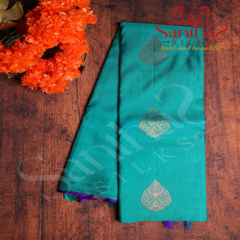 AQUAMARINE BLUE COLOUR BODY BIG BUTTA WITH CONTRAST BLOUSE