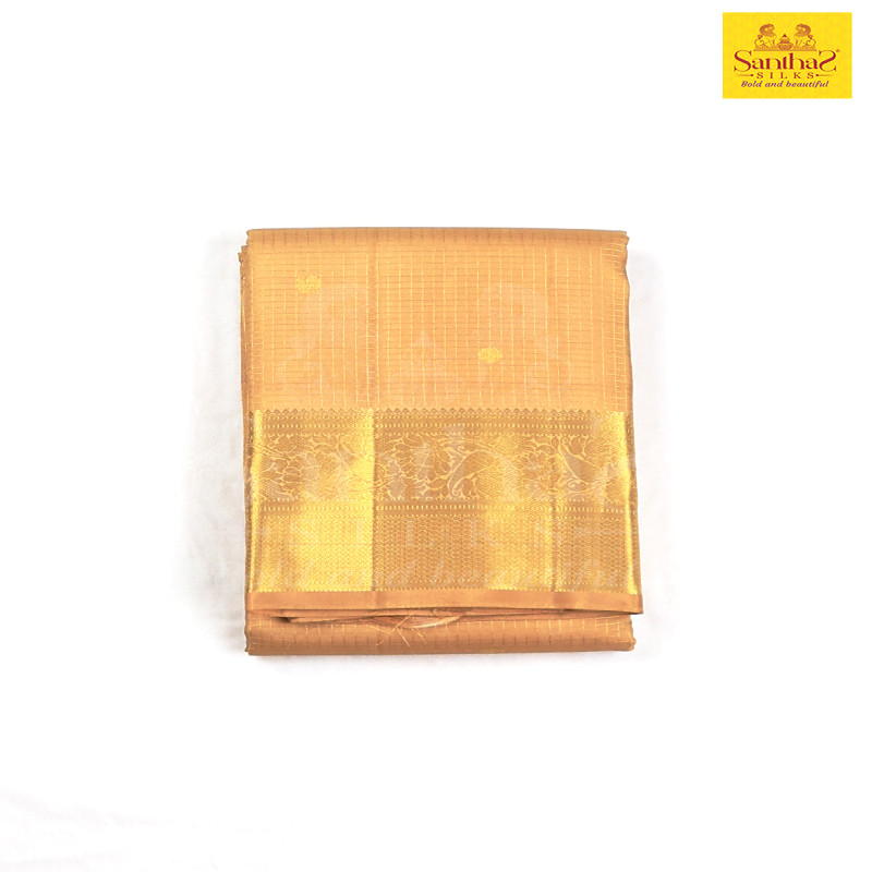 Biscuit Shade Vairaoosi  Pure Silk Saree with Gold Zari Border