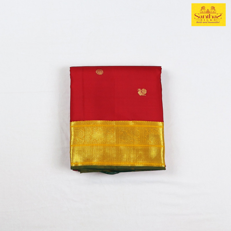 Red Pure Silk Saree with Gold Zari Border